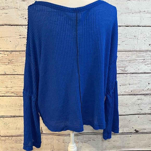 FREE PEOPLE "We the Free" Long Sleeve Top Waffle Weave Blue-Small - Picture 3 of 4
